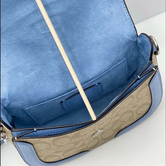 Coach Georgie Saddle Bag In Signature Canvas Light Khaki /Marble Blue - Picture 9 of 12